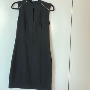 Black Sleeveless Midi Dress with Pearl Detail